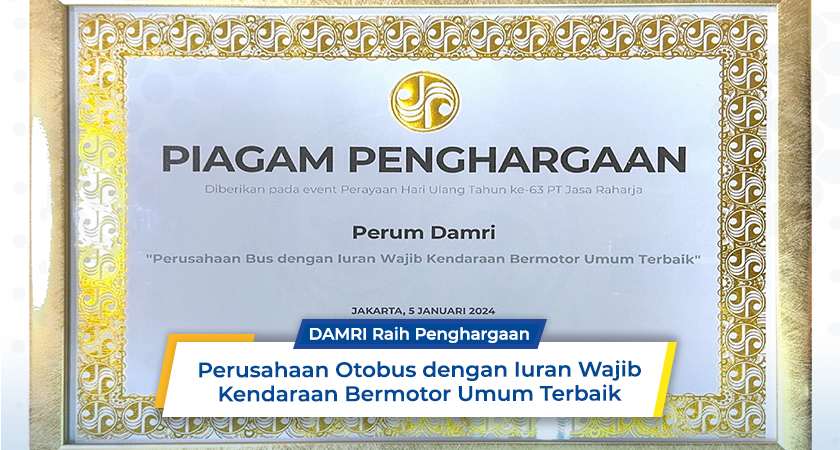 DAMRI Meraih Penghargaan Iuran Wajib Kendaraan Bermotor Umum Terbaik